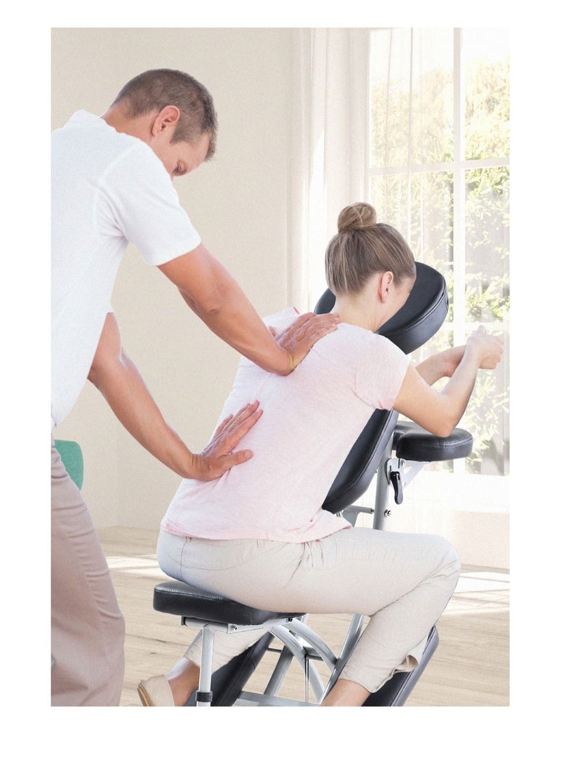 LA PERLA TECH  Portable Massage Chairs with Carrying Bag Folding SPA Chair Therapy Chair Tattoo Chair Face Cradle Salon Massage Chair 4 Inches Thickness Sponge Height Adjustable Massage Chair, Black  - Image 2