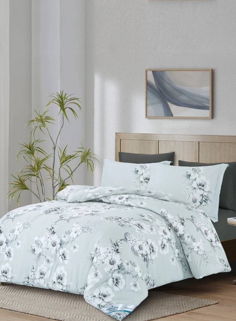 Donetella Printed Comforter Set 6-Pcs King Size All Season Double Bed Fits(200 X 200 Cm)Bedding Set With Removable Filler And Down Alternative Filling, Pastel Grey
