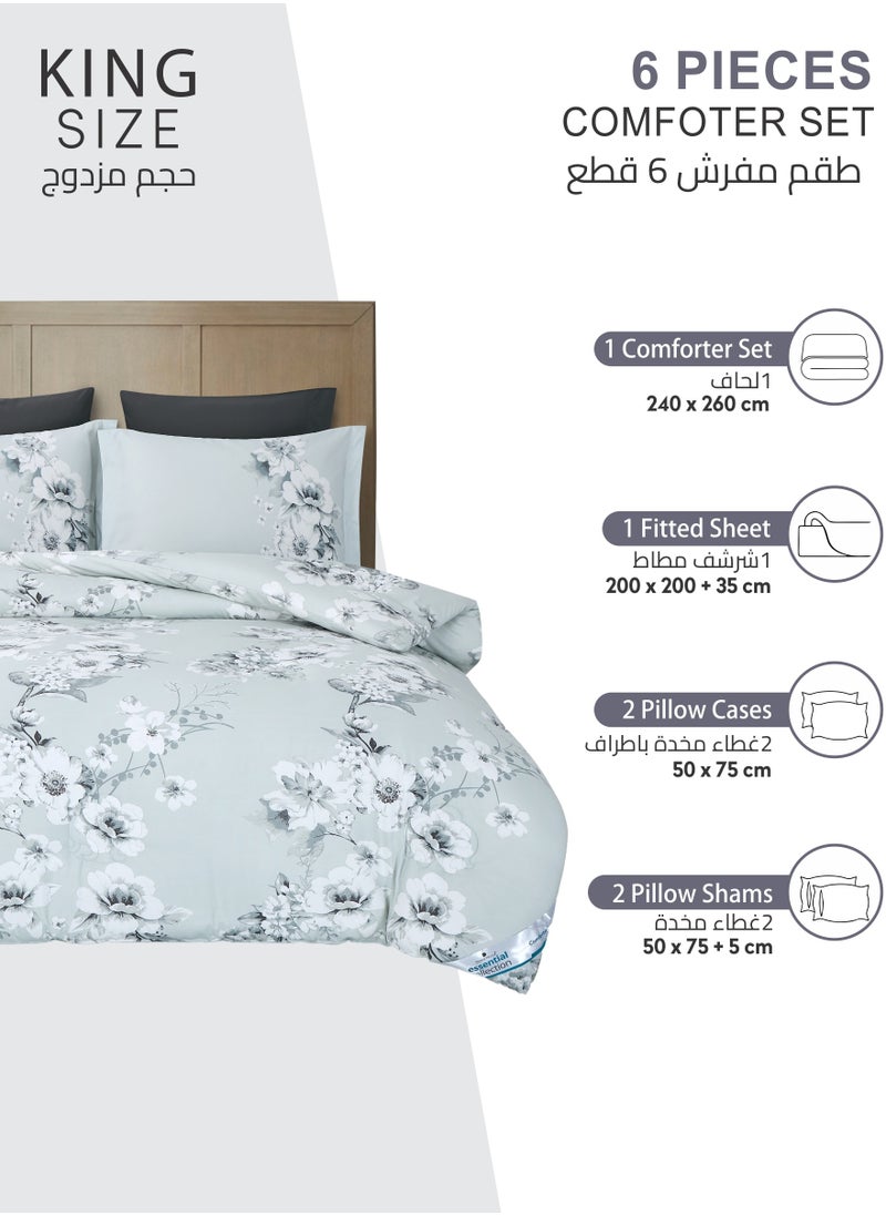 دوناتيلا - طقم لحاف مطبوع 6 قطع مقاس كينج مناسب لجميع المواسم طقم سرير مزدوج(200 * 200 سم)مع حشو قابل للإزالة وحشوة بديلة لأسفل ، رمادي باستيل - Image 1