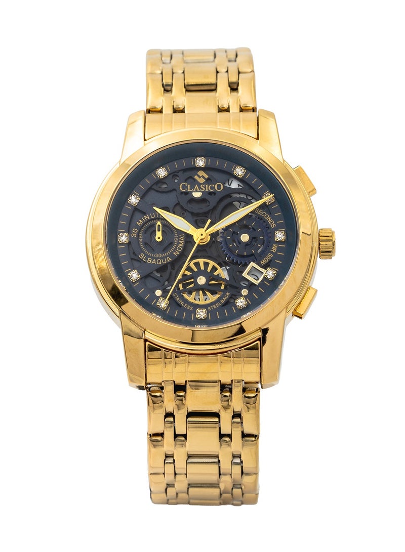 Clasico Skeleton Dial Edition – Black & Gold – Chronograph Men's Watch with Premium Soft Steel Strap – Waterproof Design - Image 1