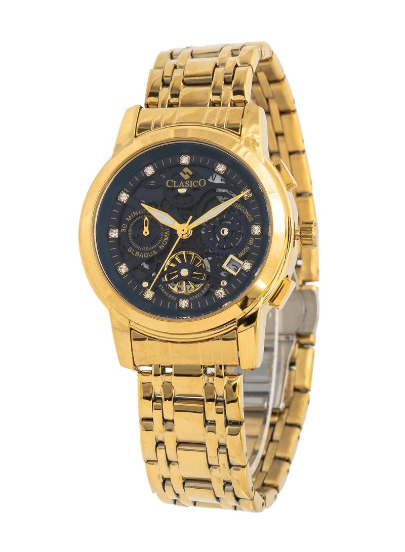 Clasico Skeleton Dial Edition – Black & Gold – Chronograph Men's Watch with Premium Soft Steel Strap – Waterproof Design - Image 2