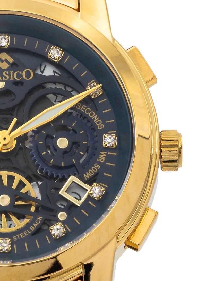 Clasico Skeleton Dial Edition – Black & Gold – Chronograph Men's Watch with Premium Soft Steel Strap – Waterproof Design - Image 3