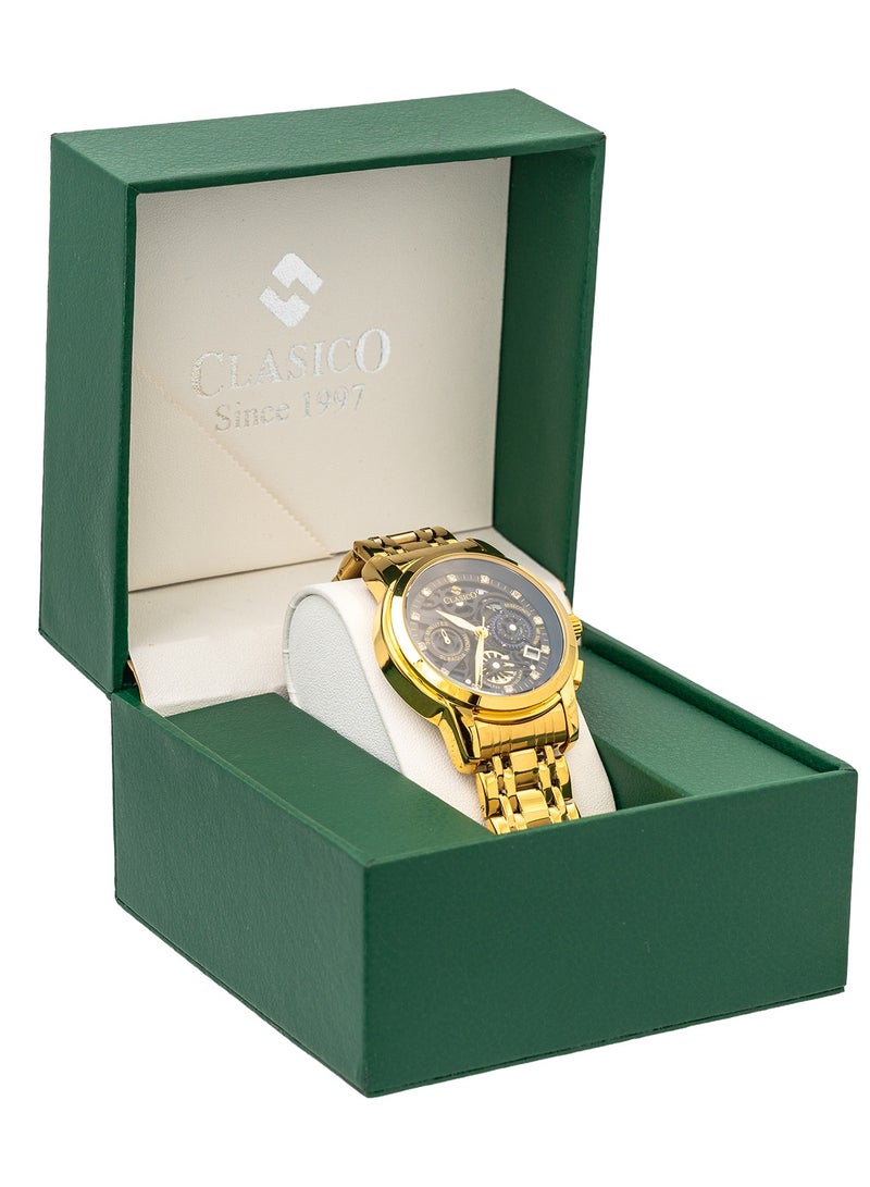 Clasico Skeleton Dial Edition – Black & Gold – Chronograph Men's Watch with Premium Soft Steel Strap – Waterproof Design - Image 5
