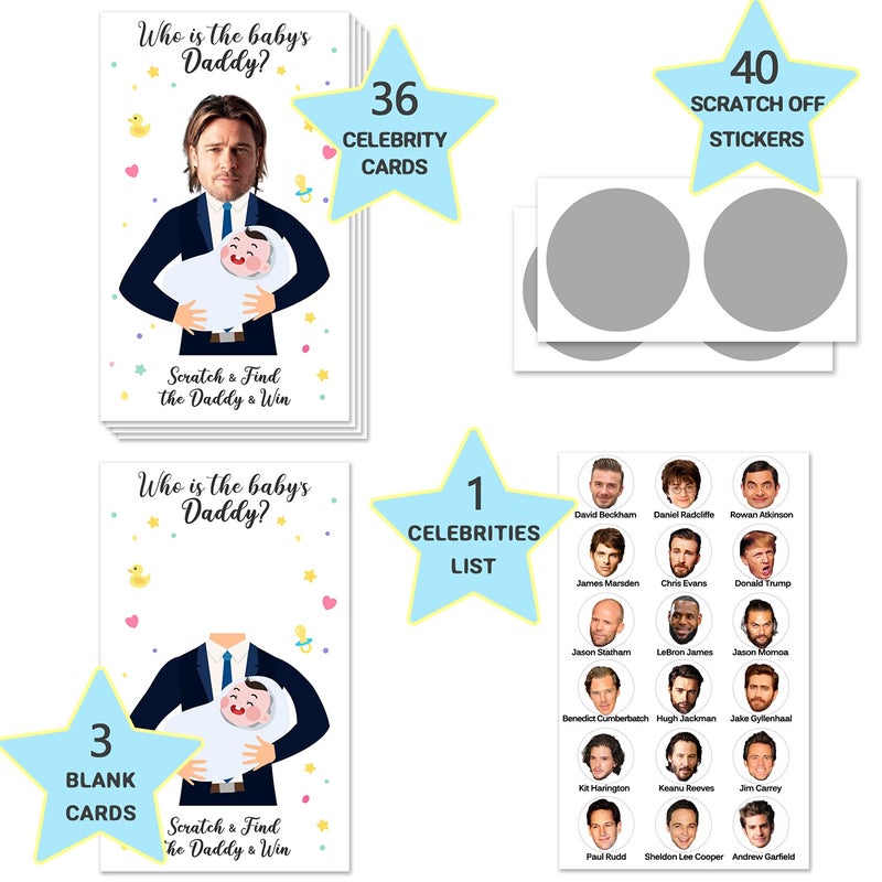 Zuoziosx 40 Cute Baby Shower Games - Scratch Off Lottery Ticket Raffle Cards - Decorations- who is The Baby's Daddy - 40 Cards - Image 2
