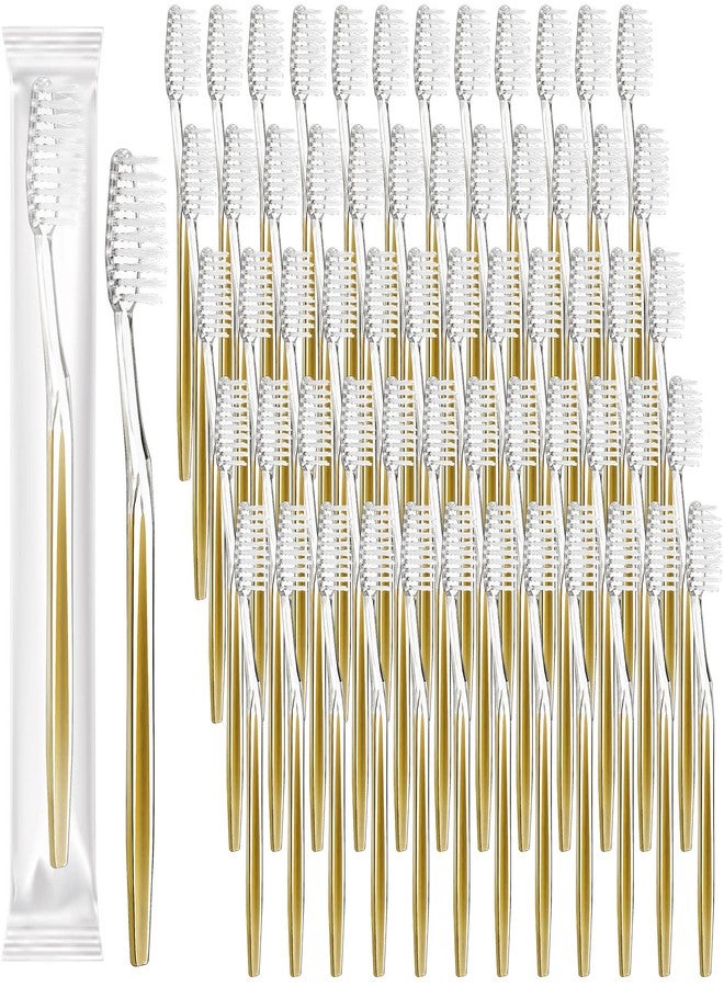 Patelai 100 Pcs Individually Wrapped Toothbrush Bulk Disposable Travel Toothbrushes Soft Bristle Tooth Brush Single Pack for Camping Adults Kids Hotels Guest Toiletries (Gold - Image 1