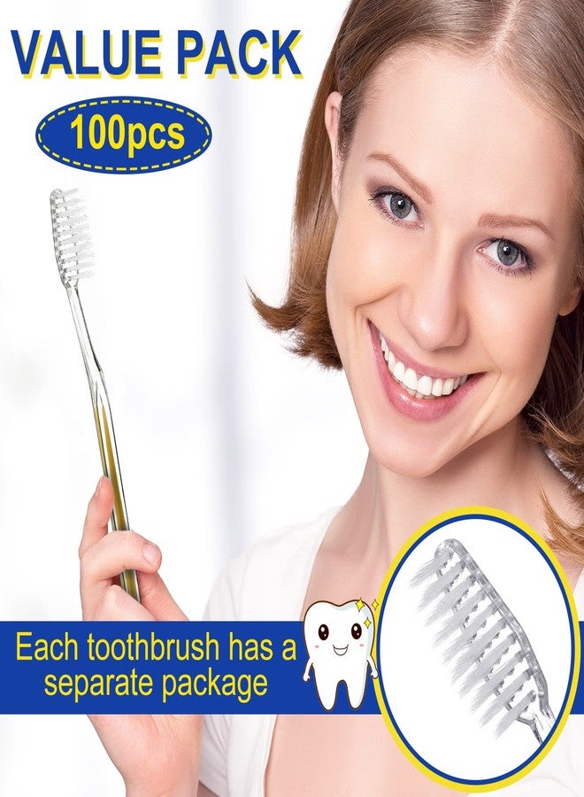 Patelai 100 Pcs Individually Wrapped Toothbrush Bulk Disposable Travel Toothbrushes Soft Bristle Tooth Brush Single Pack for Camping Adults Kids Hotels Guest Toiletries (Gold - Image 2
