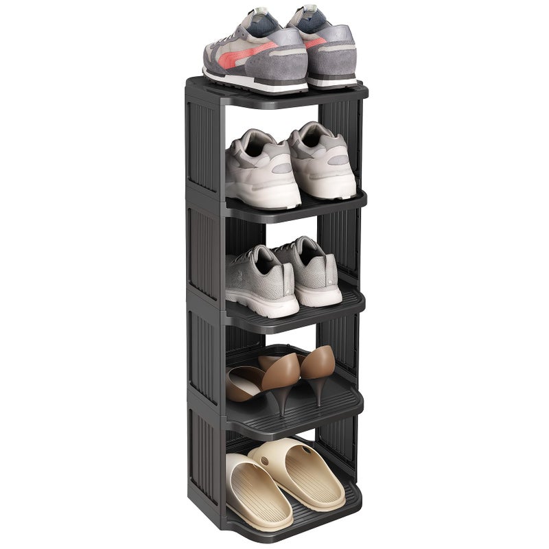 Kitstorack Shoe Racks for Closet, 5 Tiers Stackable Shoe Rack for Front Door Entrance Free Standing Plastic Shoe Stand Narrow Tall Vertical Shoe Rack, Closet Shoe Organizer for Small Spaces Shoe Storage - Image 1