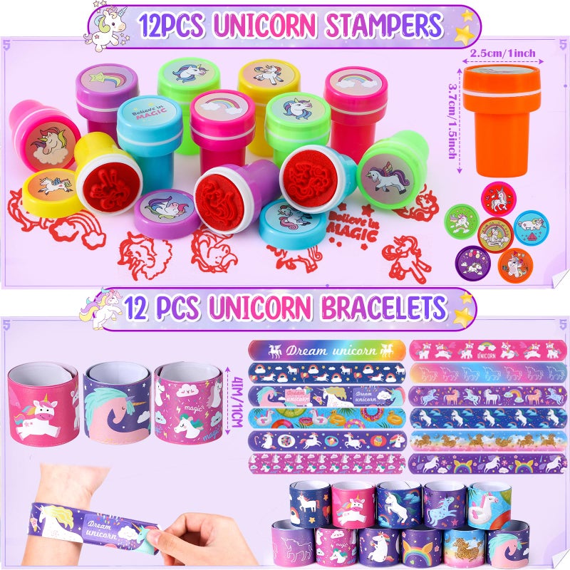 Winrayk 184Pcs Unicorn Party Favors Unicorn Birthday Party Supplies for Girls, Gift Bag Bookmark DIY Sticker Stamper Ring Sticker Slap Bracelet Keychain, Kids Goodie Bag Stuffers Girls Birthday Favors - Image 5