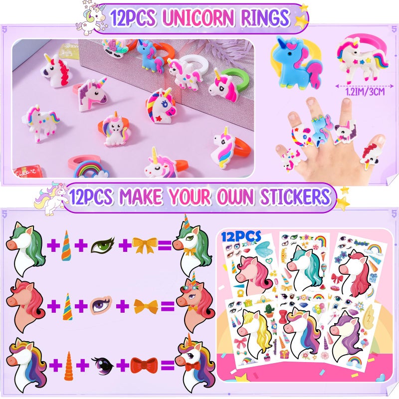 Winrayk 184Pcs Unicorn Party Favors Unicorn Birthday Party Supplies for Girls, Gift Bag Bookmark DIY Sticker Stamper Ring Sticker Slap Bracelet Keychain, Kids Goodie Bag Stuffers Girls Birthday Favors - Image 4