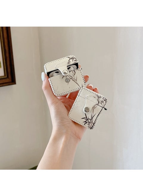 Suitable For AirPods 4 Headphone Case Cartoon All-inclusive Leather Case For Apple1/2 Generation Pro2 Bluetooth Protective Case One-piece Case-Color:One-piece Leather Case-white Bamboo-Model:Airpods Pro (protective Sleeve)