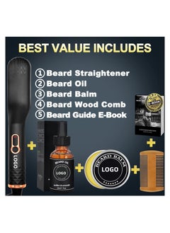 DMG TECH 5 in 1 Beard Straightener for Men, Beard DMG Straightening Comb with Beard Balm, 3 Adjustable Temperature, 360° Rotating Power Cord, Ceramic Electric Straightening Comb, Original Men's Gift Sets  - Image 3
