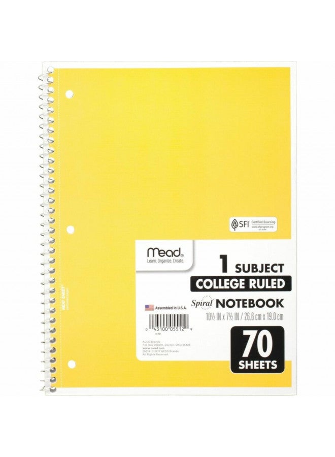 Mead Spiral Notebooks, 1 Subject, College Ruled, 70 Sheets, Assorted Colors, Color Selected For You May Vary, 1 Count (05512)