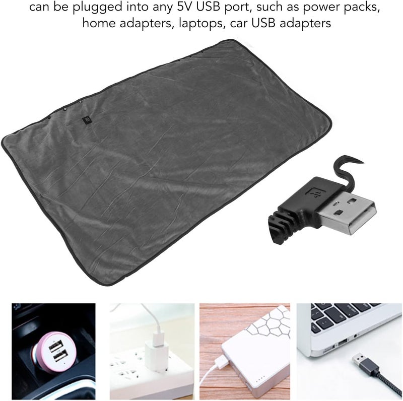 Heated Shawl, USB Heated Blanket Soft Plush Electric Heated Throws Heating Pad with 3 Heating Levels for Home Camping Winter Gray 80 x 140cm - Image 5