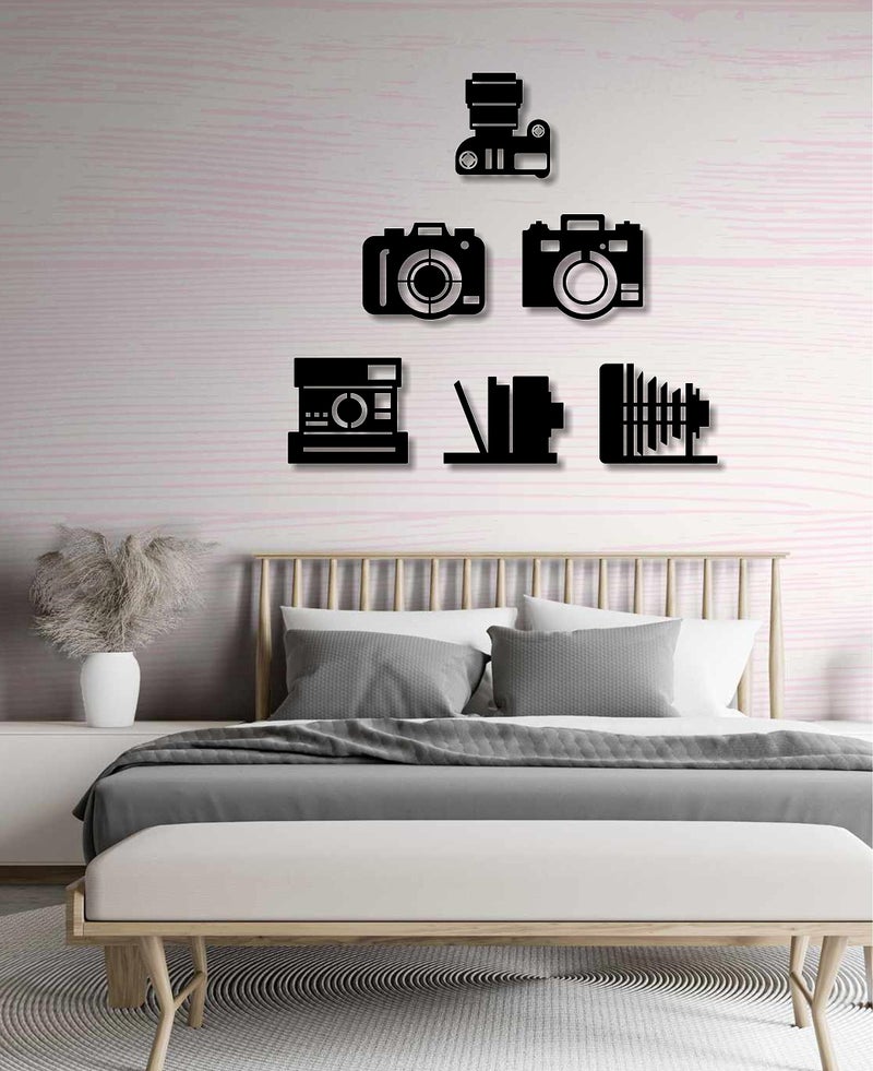 AD INFINITUM® Wooden Wall Art Hanging | Black Designed Wooden Decor Sculptures | Black Wall Art Decoration for Contemporary Home, Bedroom, Living Room, Office etc. (Camera, Set of 6) - Image 4