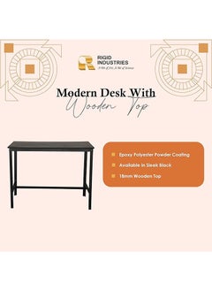 RIGID Steel Dining Table with Wooden Top Black 90x120x60cm  - Image 2