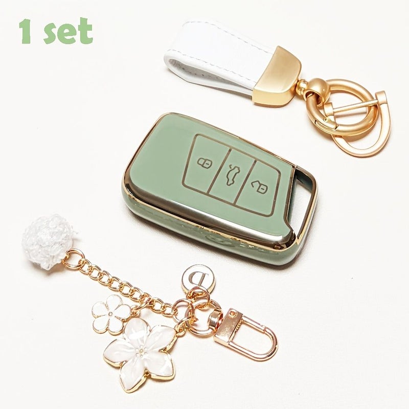 Gray Blue Key Fob Cover with Keychain Golden Edge Case Holder For Vw Atlas Alltrack Jetta Passat Tiguan - Image 5