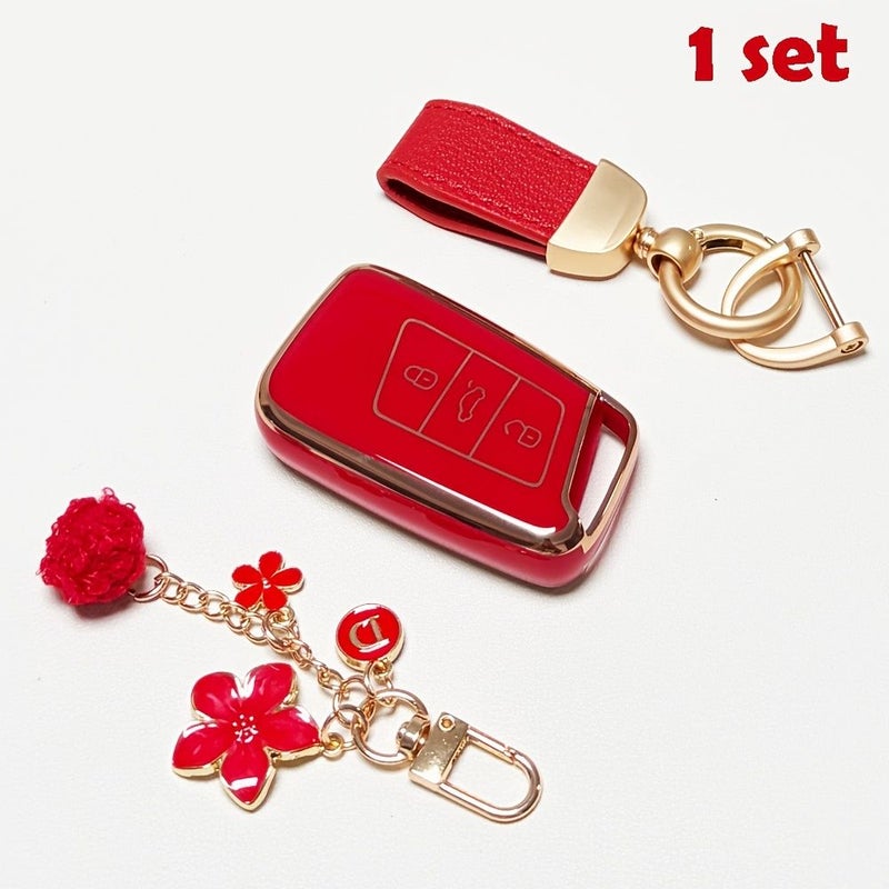 Gray Blue Key Fob Cover with Keychain Golden Edge Case Holder For Vw Atlas Alltrack Jetta Passat Tiguan - Image 3