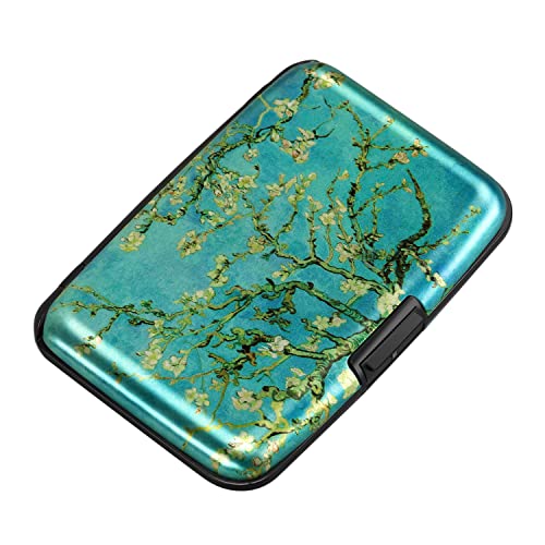 ELFISH Mini RFID Aluminum Wallet Credit Cards Holder Business Card Case Metal ID Case for Men Women（Apricot flower - Image 1