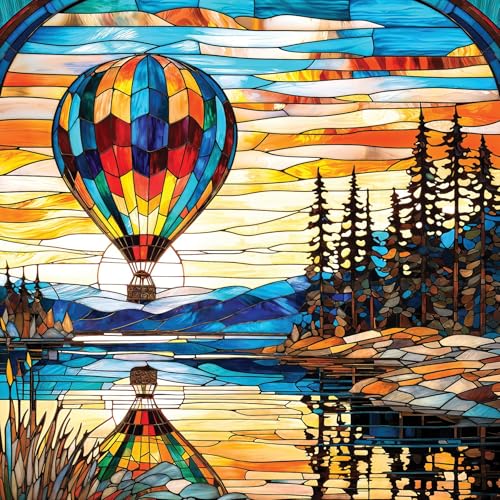 Springbok Balloon Reflections 500 Piece Jigsaw Puzzle for Adults Stained Glass Hot Air Balloon Unique Cut Pieces Made in USA - Image 1