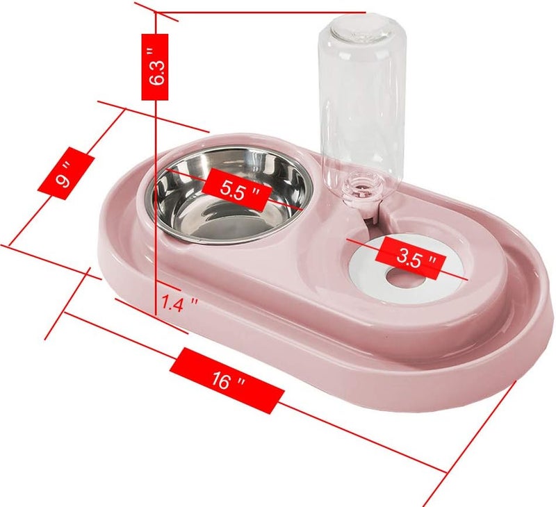 Allmart Cat Dog Food Dish Bowl with Automatic Water Dispenser Kitten Puppy Animal Pets Dual Port Drinking Fountain Feeding Bowls (pink) - Image 5