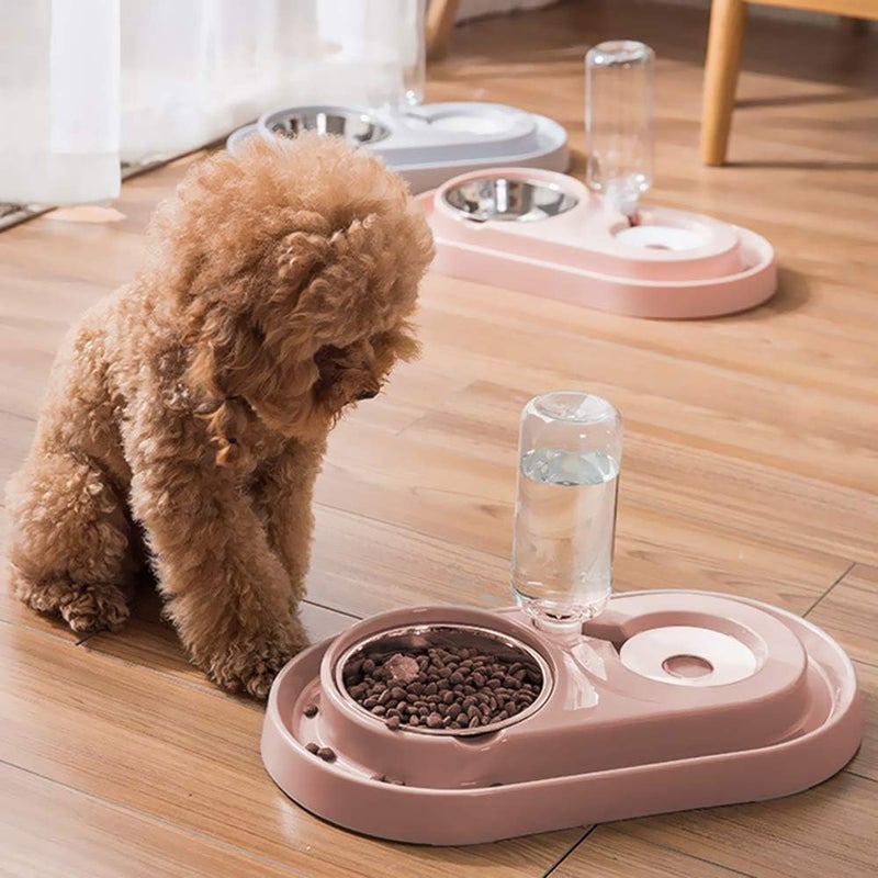 Allmart Cat Dog Food Dish Bowl with Automatic Water Dispenser Kitten Puppy Animal Pets Dual Port Drinking Fountain Feeding Bowls (pink) - Image 3