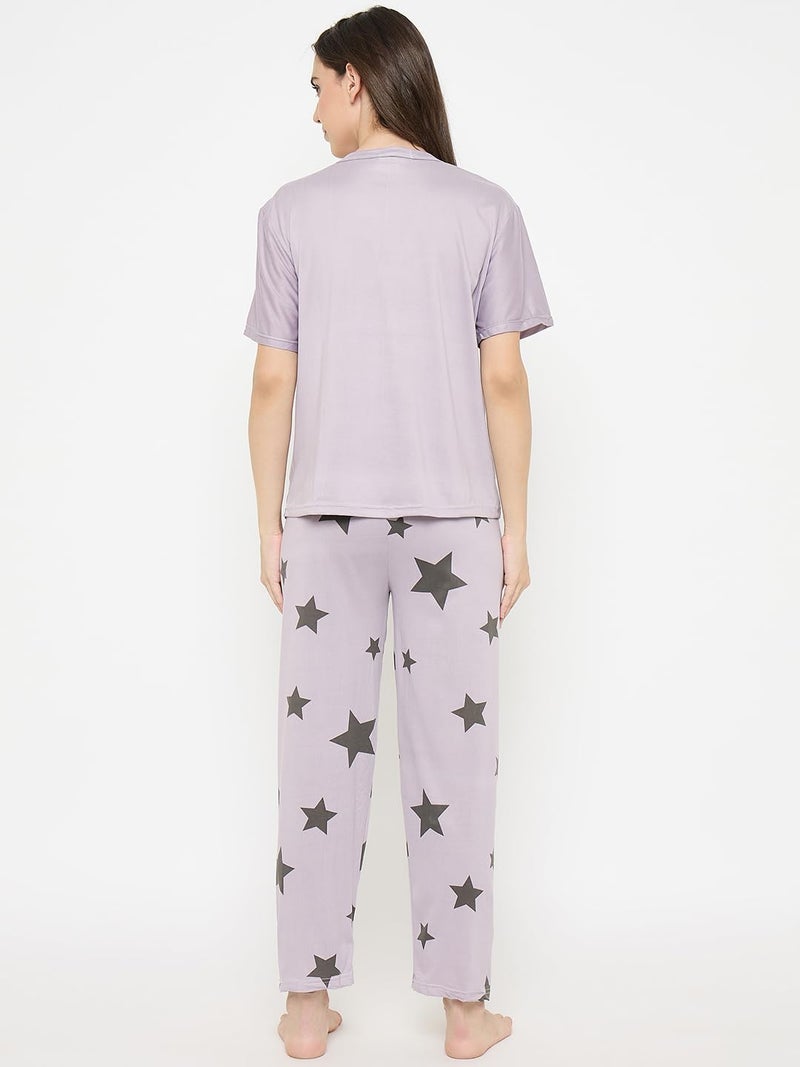 CAMEY Women Night Suit || Women Night Dress || Night Wear Loungewear || Pyjama Set with T-Shirt & Trousers || Soft & Comfortable Night Dress (Purple, M) - Image 5