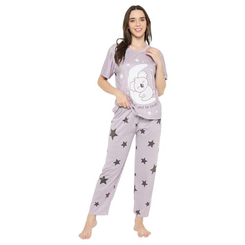 CAMEY Women Night Suit || Women Night Dress || Night Wear Loungewear || Pyjama Set with T-Shirt & Trousers || Soft & Comfortable Night Dress (Purple, M) - Image 1