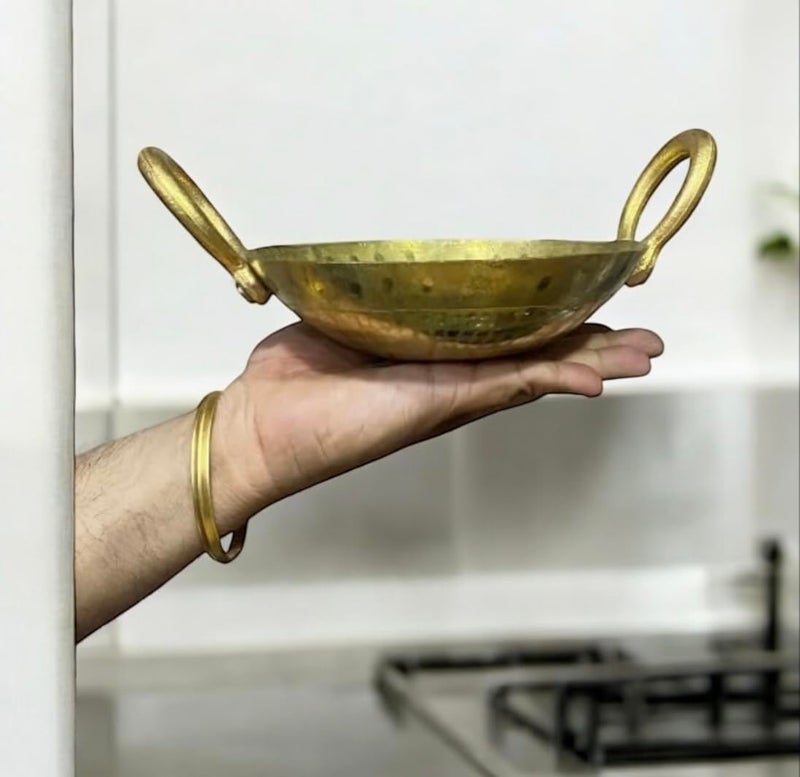 GBW Pure Brass Hammered Kadai Handmade kadai for Saute 1 Litre pital kadai Mini Handmade Hammered pital ki 1 Litre Small Heavy frypan - Image 1