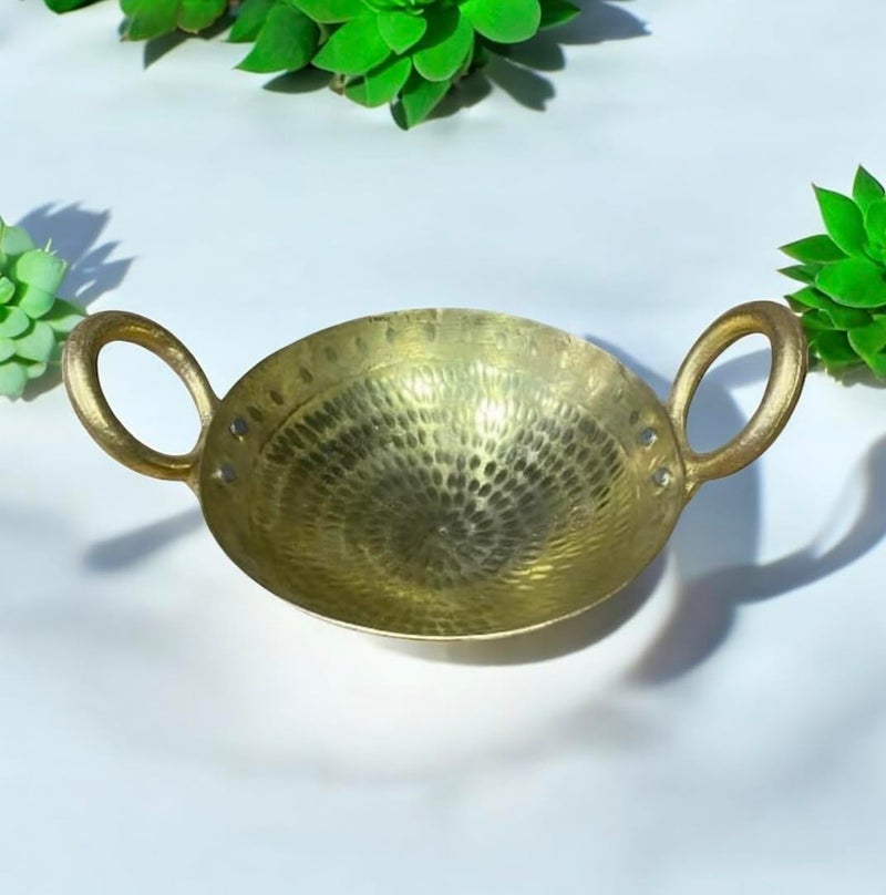 GBW Pure Brass Hammered Kadai Handmade kadai for Saute 1 Litre pital kadai Mini Handmade Hammered pital ki 1 Litre Small Heavy frypan - Image 3