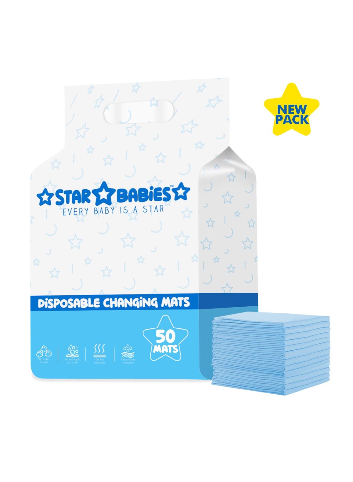 Star Babies Disposable Changing Mat Pack of 50 -  BLUE, New