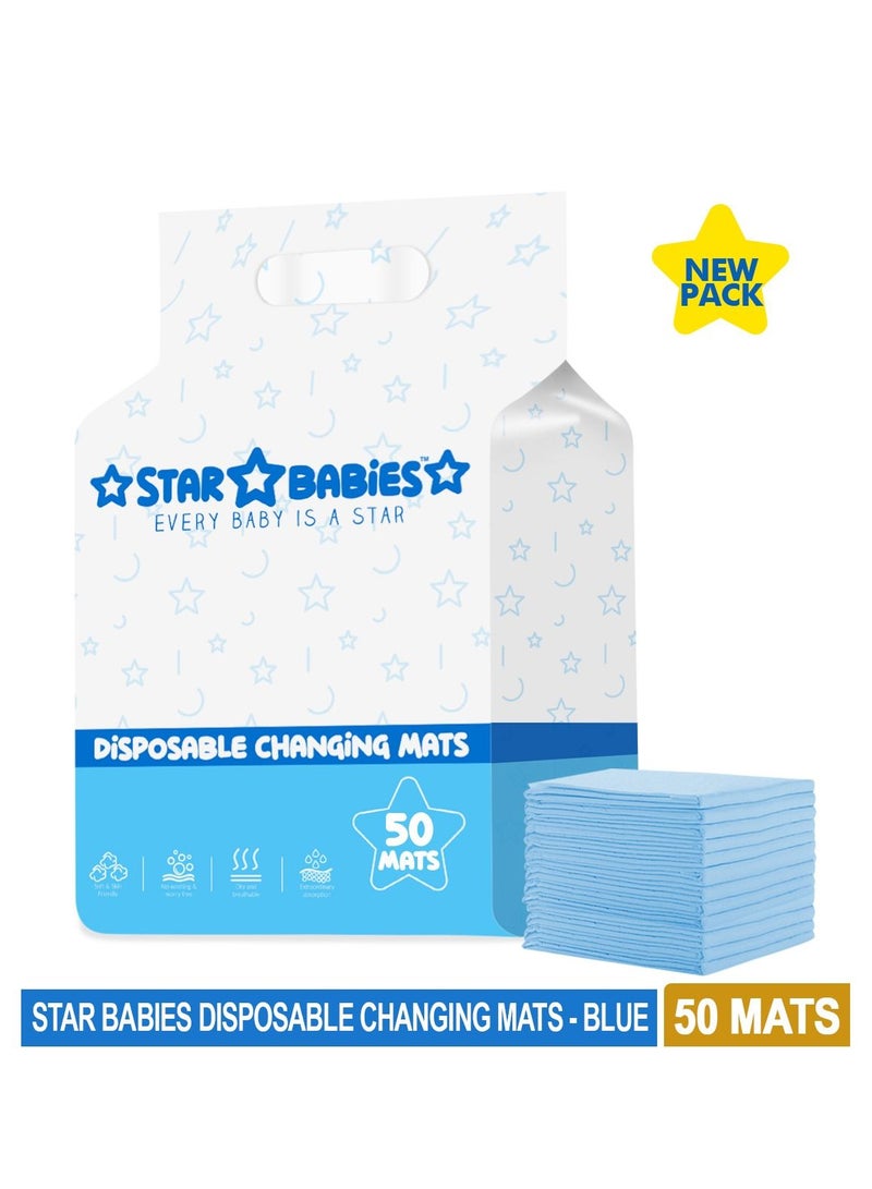 Star Babies Disposable Changing Mat Pack of 50 -  BLUE, New - Image 2