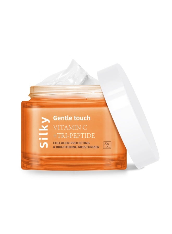 SILKY Vitamin C + Tri-Peptide Face Moisturizer 50g - 3% Stabilized Vitamin C & Multi-Peptide Complex, Hydrating Daily Anti-Aging Cream for Brightening, Firmness & Wrinkle Repair - Image 1