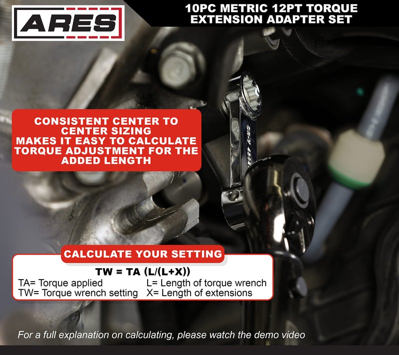 ARES 43036 â€“ 10-Piece Metric 12-Point Box End Torque Adapter Extension Set â€“ 3/8-Inch Drive - Extensions for Torquing in Hard to Reach Places â€“ Chrome Vanadium Steel Construction â€“ EVA Foam Tray - Image 4