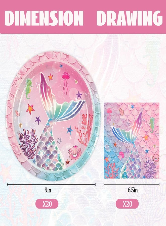 BOKFJBP 40pcs Mermaid Plates and Napkins Party Supplies- Mermaid Themed Party Decorations 9" Plates & Napkins for Princess Girls Baby Shower Under the Sea Birthday Ocean Party Decorations-20 Guests - Image 2