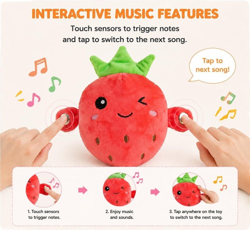 Interactive Sensor Music Doll, Children's Body-Sensing Plush Toy with Piano and Fruit Metronome Sounds, Educational Musical Gift for Boys and Girls(Carrot) - Image 3