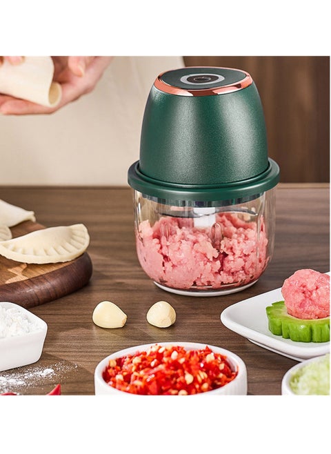 Electric  Garlic& Meat Grinder,Sturdy Durable Crushed Ginger Vegetable Crusher- Multifunctional Food Processor with 350ml Glass Bowl, Type-C Fast Charging, and Enhanced Safety Features