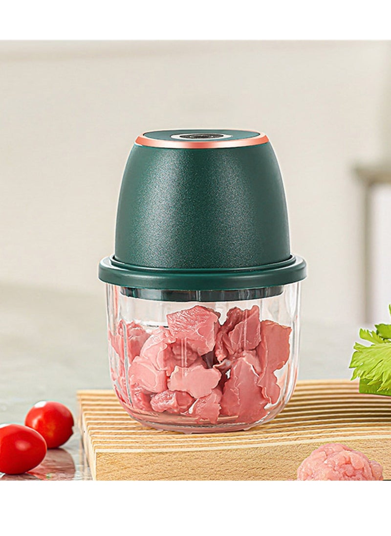 Electric  Garlic& Meat Grinder,Sturdy Durable Crushed Ginger Vegetable Crusher- Multifunctional Food Processor with 350ml Glass Bowl, Type-C Fast Charging, and Enhanced Safety Features