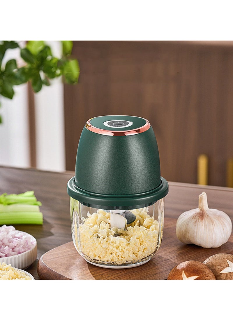Electric  Garlic& Meat Grinder,Sturdy Durable Crushed Ginger Vegetable Crusher- Multifunctional Food Processor with 350ml Glass Bowl, Type-C Fast Charging, and Enhanced Safety Features