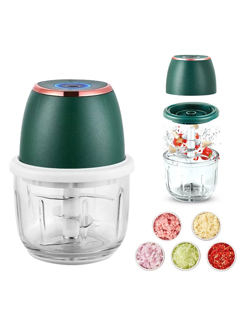 Electric  Garlic& Meat Grinder,Sturdy Durable Crushed Ginger Vegetable Crusher- Multifunctional Food Processor with 350ml Glass Bowl, Type-C Fast Charging, and Enhanced Safety Features