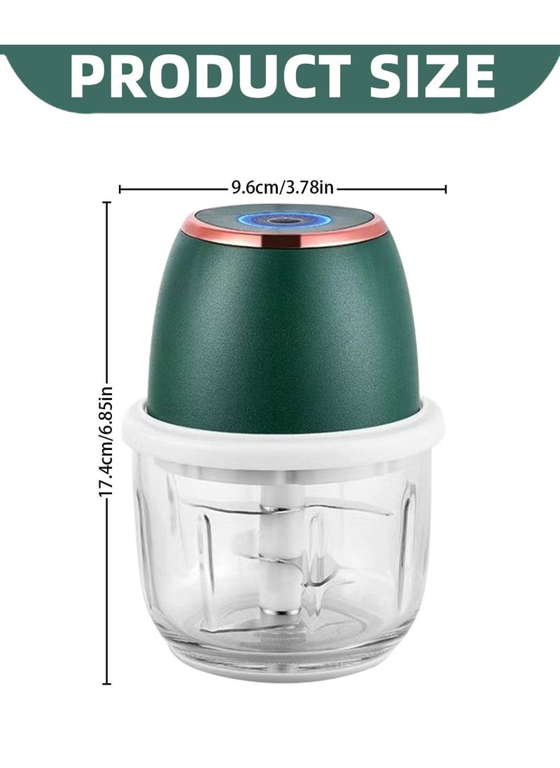 Electric  Garlic& Meat Grinder,Sturdy Durable Crushed Ginger Vegetable Crusher- Multifunctional Food Processor with 350ml Glass Bowl, Type-C Fast Charging, and Enhanced Safety Features