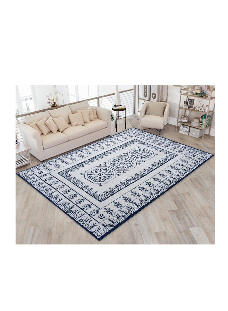 FLORA-Ivory-Blue-190x290cm anti skid rug - Image 1