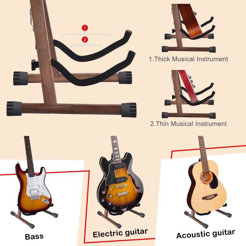 DOMMI Wood Electric Guitar Stand With Non-Slip Rubber and Soft Foam Arms - Portable Folding A-Frame for Acoustic Guitars, Easy Assembly, Floor Display for Travel - Image 4