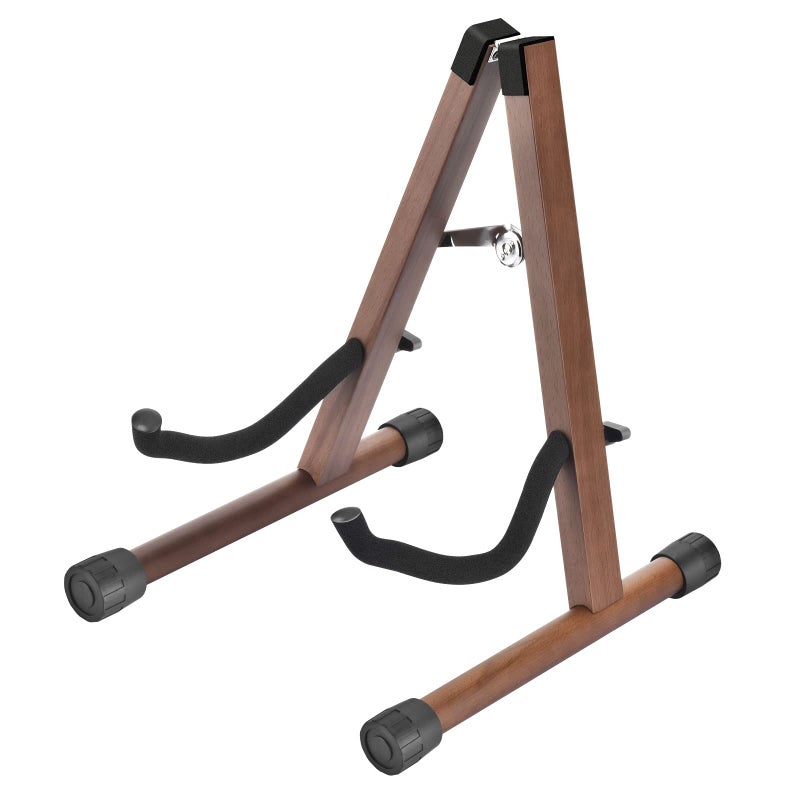 DOMMI Wood Electric Guitar Stand With Non-Slip Rubber and Soft Foam Arms - Portable Folding A-Frame for Acoustic Guitars, Easy Assembly, Floor Display for Travel - Image 1