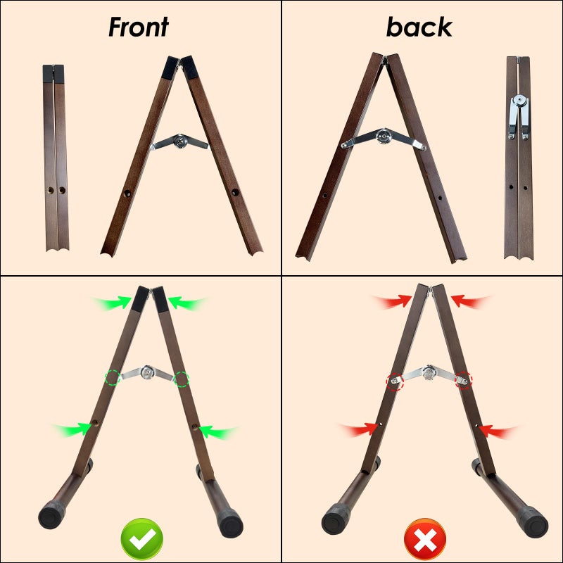 DOMMI Wood Electric Guitar Stand With Non-Slip Rubber and Soft Foam Arms - Portable Folding A-Frame for Acoustic Guitars, Easy Assembly, Floor Display for Travel - Image 5