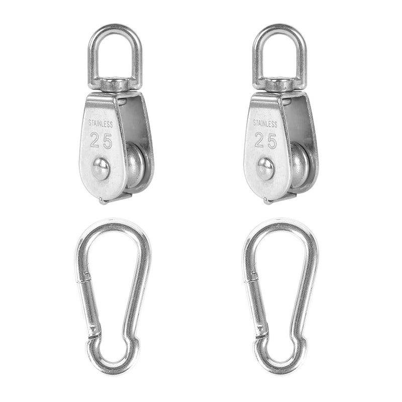 Cadbibe 2Pcs 304 Stainless Steel M25 Single Pulley Block, Wire Rope Hanging Wire Towing Wheel, with 2Pcs Spring Snap Hook - Image 1