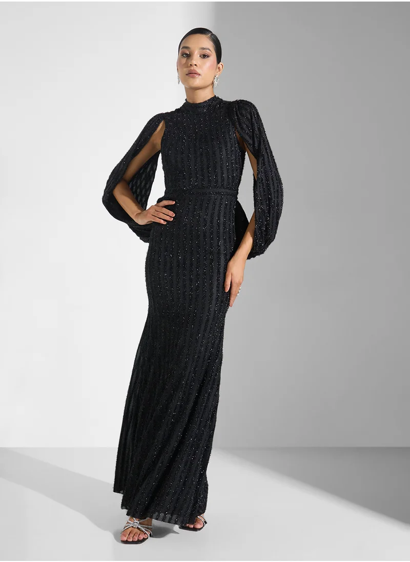 نمشي x Shimmer Dress With Sheer Sleeves