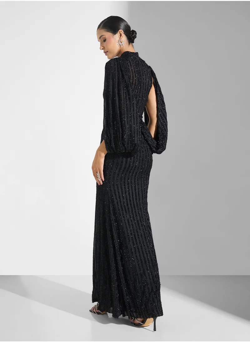 نمشي x Shimmer Dress With Sheer Sleeves