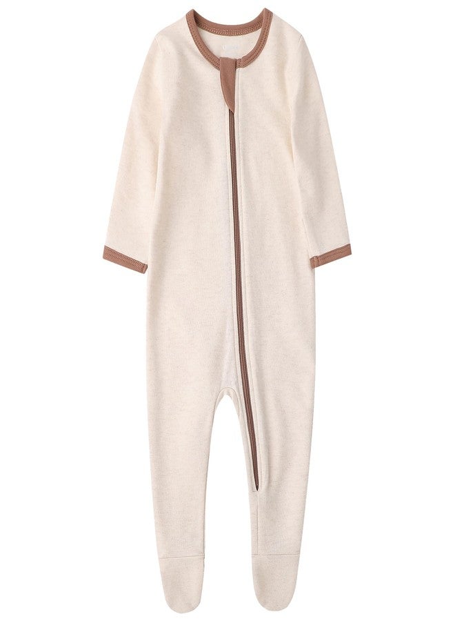 Owlivia Organic Cotton Baby Pajamas, Boys Girls 3-Pack Zip Front Sleep 'N Play, Footed Sleeper, Long Sleeve(6-12 Months, Brown&Beige&Ivory White) - Image 5