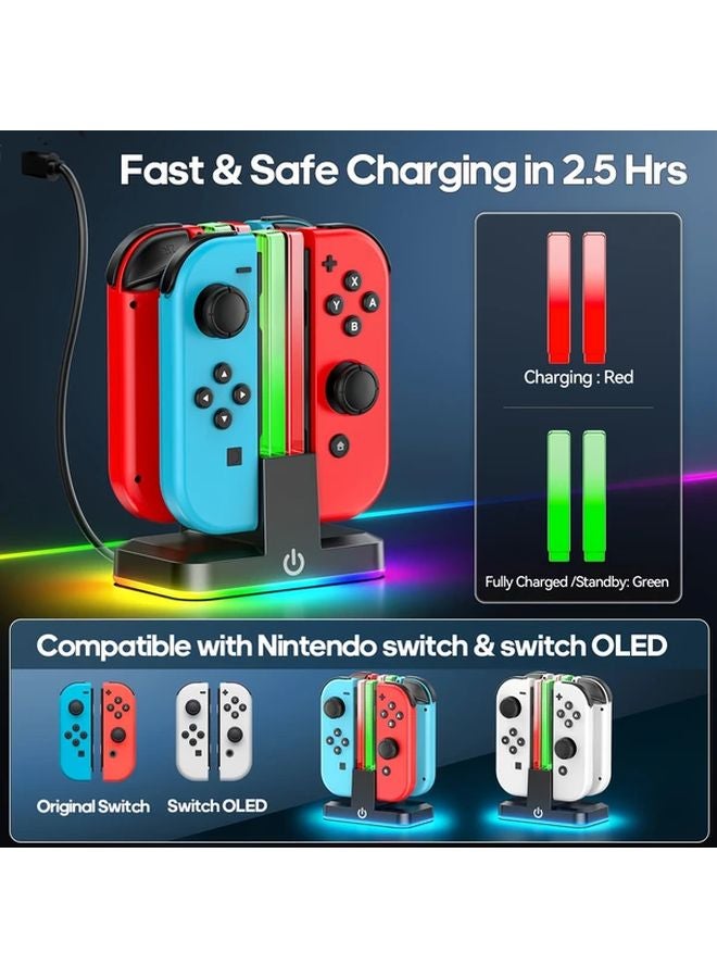 حوض شحن جهاز تحكم نينتندو سويتش مع ضوء RGB و9 أوضاع يشحن 4 أجهزة تحكم في وقت واحد - Image 5