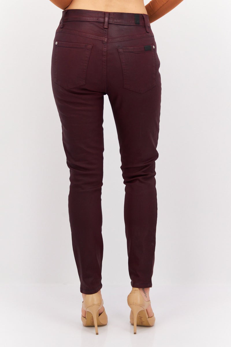 7 FOR ALL MANKIND Women Super Skinny Fit Solid Stretchable Pants, Maroon - Image 3